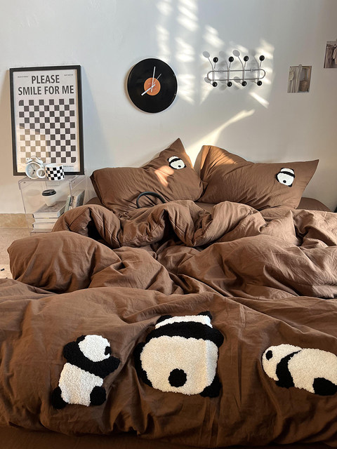 Panda Towel Embroidered Four-Piece Set of Cotton Retro Maillard