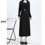 Черная летняя юбка в складку, костюм, длинная юбка, изысканный стиль, плиссированная юбка, в корейском стиле, А-силуэт, средней длины