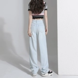Светлые джинсы, осенние штаны, подходит для подростков, высокая талия, свободный прямой крой, оверсайз
