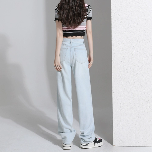 Светлые джинсы, осенние штаны, подходит для подростков, высокая талия, свободный прямой крой, оверсайз