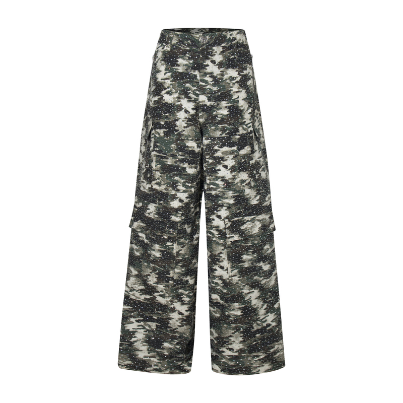 【Same as Mac】 Be a Devil “Rolls Sky” 18K Full Diamond Camouflage Pants Workwear Trousers