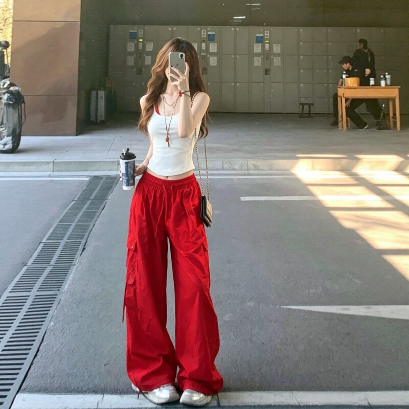 American Retro Sports Suit for Women, Summer Slimming Fashion Street-Style Vest, Workwear Wide-Leg Pants, Casual Two-Piece Set, Trendy