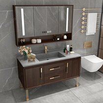 Reich Modern Simple New Chinese Rock Bathroom Cabinet Combined Solid Wood Oak Toilet Basin Cabinet Combined