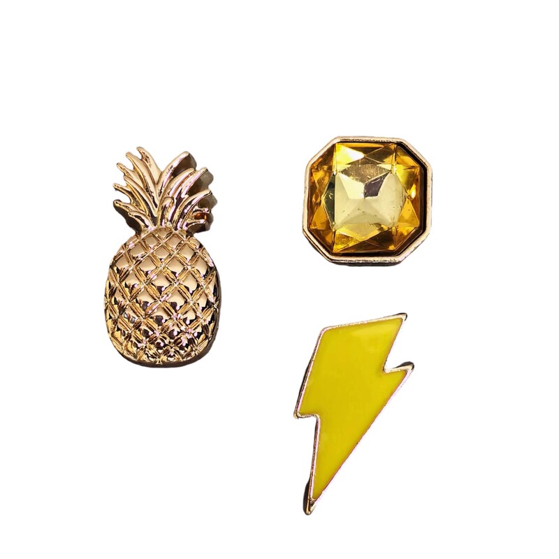 Crocs Shoe Charms Compatible with Crocs Accessories Decoration Jibbitz Metal Pineapple Square Diamond Lightning