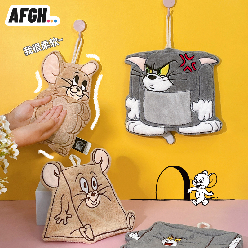 Warner Genuine Afgh Tom and Jerry Hand Towel Tom Jerry Cartoon Cute Hanging Absorbent Handkerchief for Kitchen
