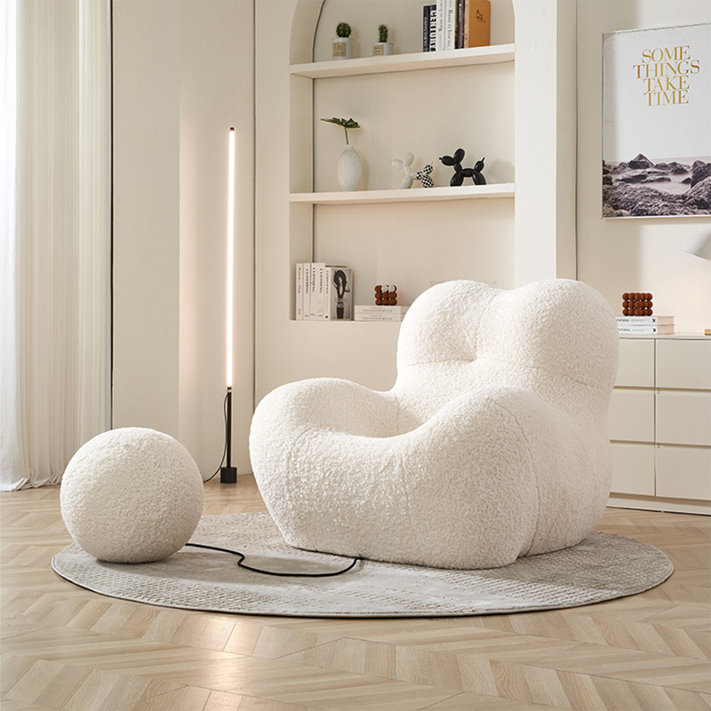 Mom's Hug Lazy Sofa Internet-Famous Cream Style Living Room Lamb Wool Single Sofa Chair Designer Leisure Chair