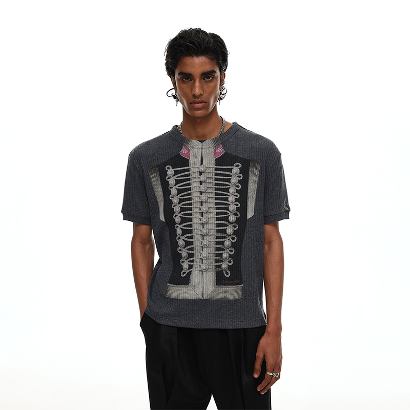 Interlinked Retro Palace-Style Napoleon Print T-Shirt Short-Sleeved Design Niche Slim-Fit Short Top