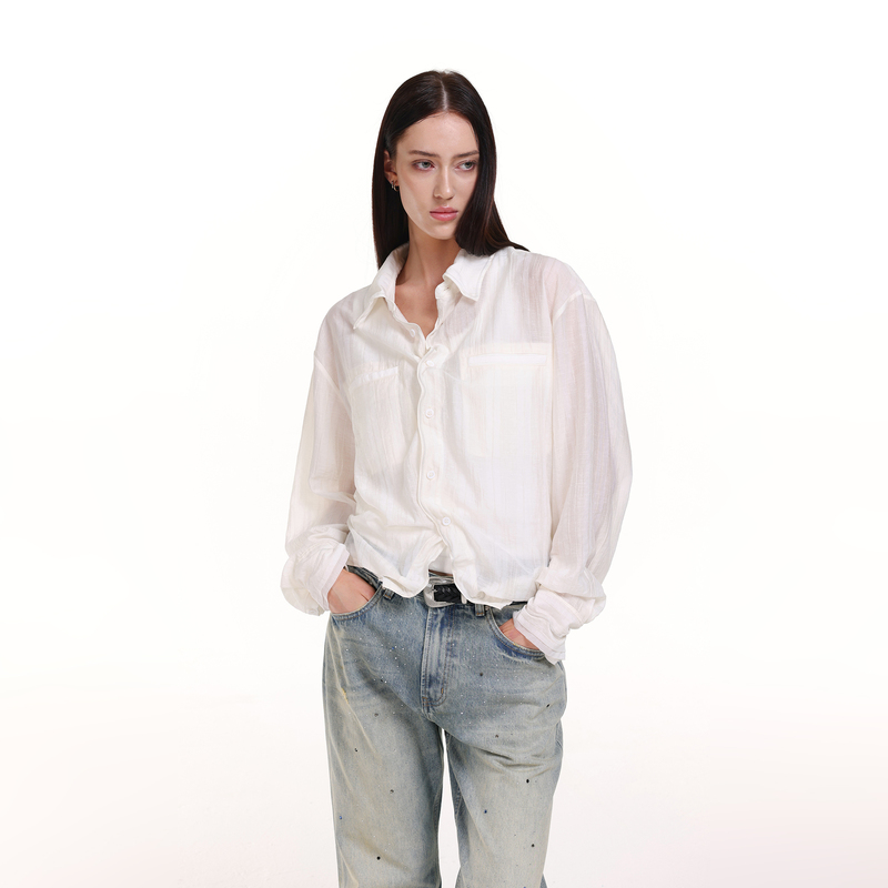 Interlinked Summer Semi-Sheer Textured Shirt Loose Casual Thin Breathable Shirt Top Interlinked Summer Semi-Sheer Textured Shirt Loose Casual Thin Breathable Shirt Top