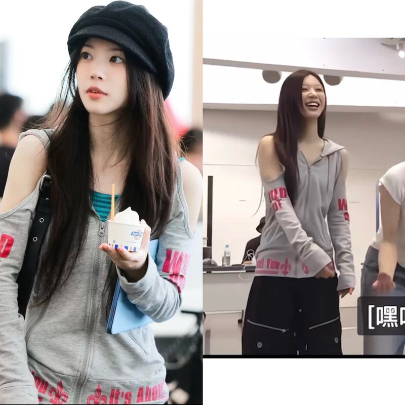 Jingmenghua Moka Same Style Korean Version Gray Off-Shoulder Letter Print Y2K Hot Girl Long-Sleeve Cardigan Sweatshirt Stage Outfit Jingmenghua Moka Same Style Korean Version Gray Off-Shoulder Letter Print Y2K Hot Girl Long-Sleeve Cardigan Sweatshirt Stage Outfit