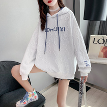 Pregnant womens spring clothing blouses 2022 new out of fashion Korean version with cap loose letter pregnant womens clothing and womens autumn and winter
