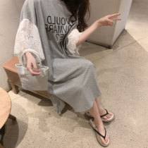 Pregnant Women summer dress 2020 fashion lace stitching pregnant woman temperament dress summer T-shirt long skirt tide hot mom
