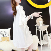 Pregnant woman summer dress 2021 new pregnant woman blouses summer splicing lace lace short sleeve T-shirt with long wave spicy mother