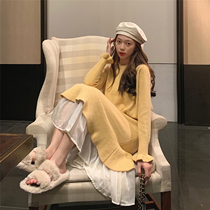 Breast-feeding sweater dress womens winter clothes out fashion hot mom postpartum clothes autumn and winter knitted base feeding dress