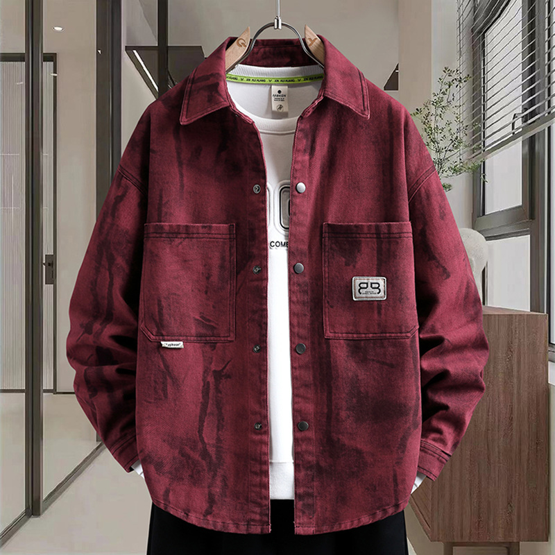 Tie-Dye Red Denim Long-Sleeve Shirt Jacket for Boys, 100% Pure Cotton, for Teenagers and Students, 2026 Summer and Autumn, Big Kids' Outerwear Tie-Dye Red Denim Long-Sleeve Shirt Jacket for Boys, 100% Pure Cotton, for Teenagers and Students, 2026 Summer and Autumn, Big Kids' Outerwear