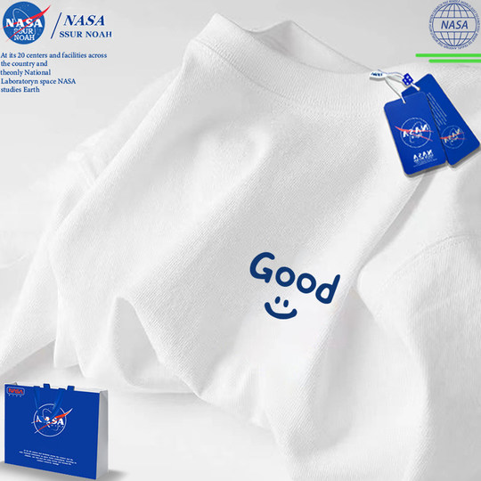 NASA联名青少年白色T恤男生潮流简约小众上衣纯棉男士短袖男夏季
