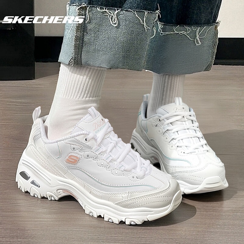 Skechers Women's Shoes, Thin White Panda Shoes, New Summer Style, Comfortable Casual Sneakers, Thick-Soled Height-Increasing Dad Shoes