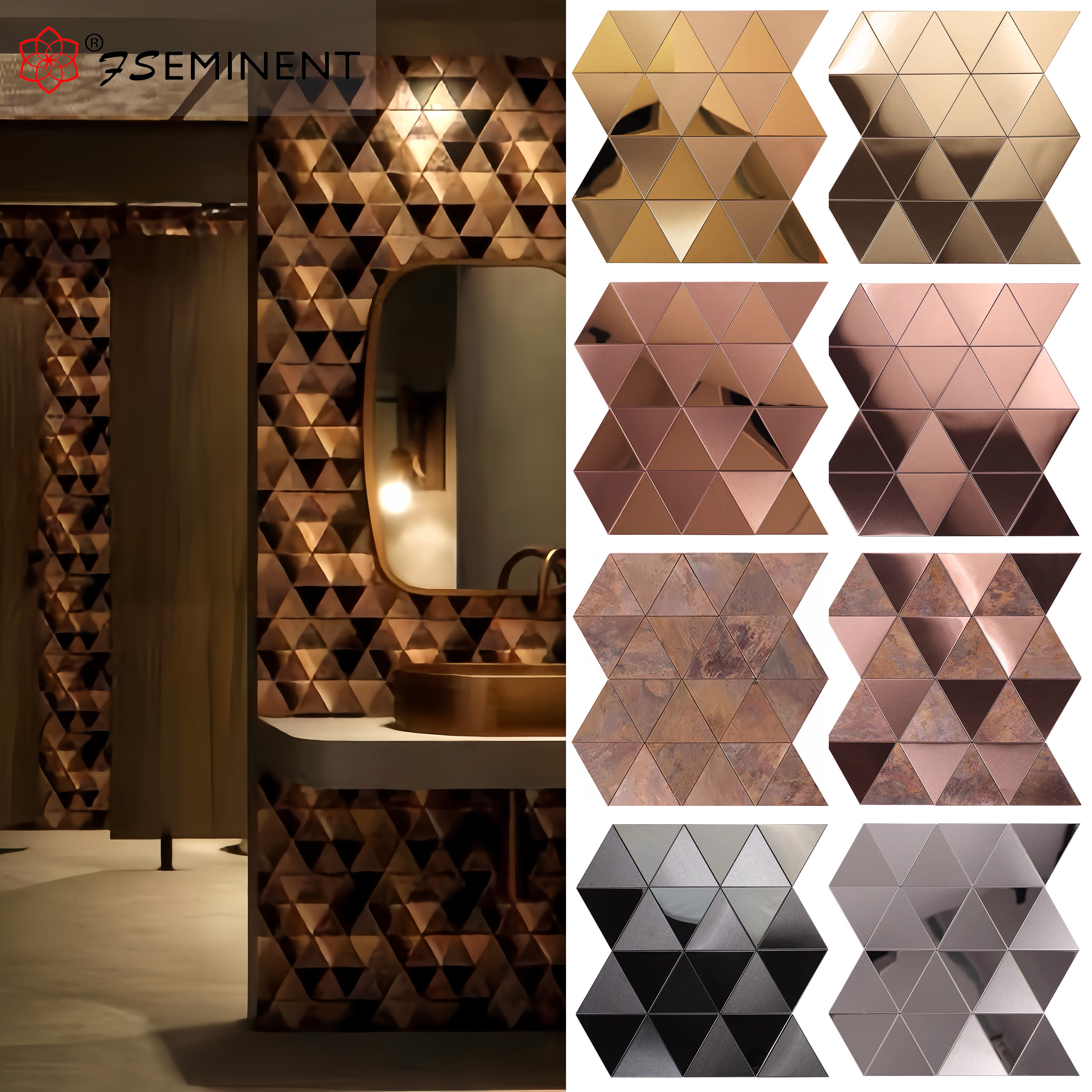 Треугольная 3D трехмерная металлическая мозаика light luxury wall decoration tile фоновое настенное зеркало