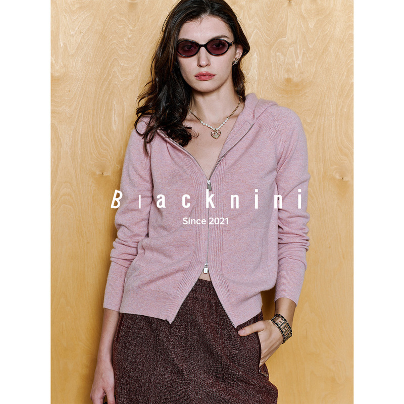 Blacknini (Three Colors) "Soft Candy Set" Consinee Cashmere Stoll 7.2 Needle Hooded Knit Cardigan/Pants