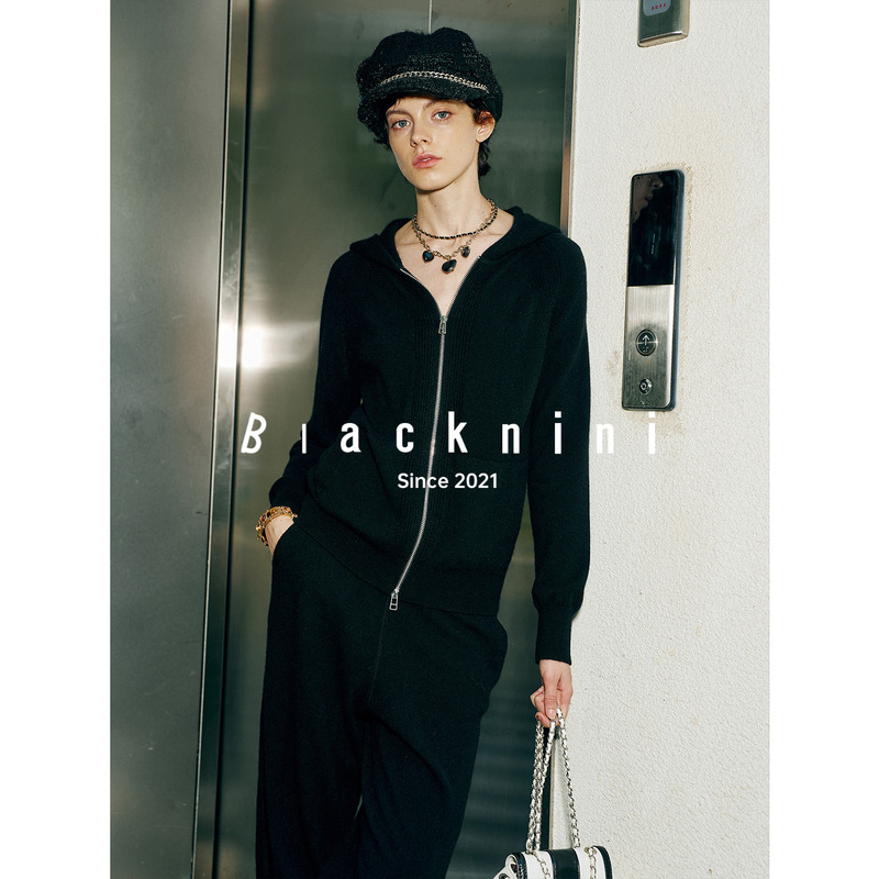 Blacknini Yin Huawu's Thickened Cashmere Set: Consinee Cashmere Hooded Knit Cardigan/Pants Blacknini Yin Huawu's Thickened Cashmere Set: Consinee Cashmere Hooded Knit Cardigan/Pants