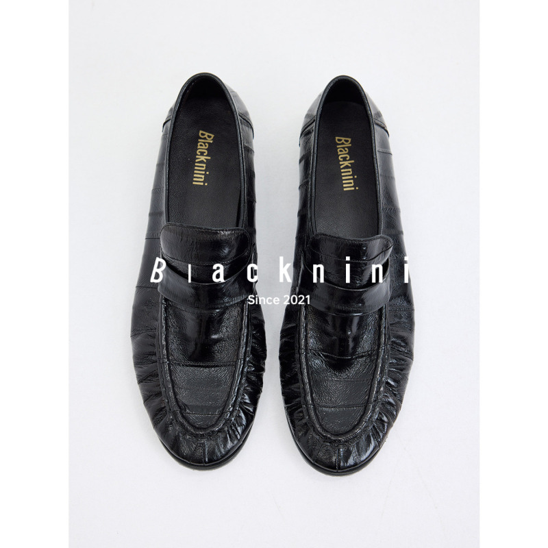 Blacknini Female Celebrity Du+ Imported Eel Skin Water-Dyed Loafers Blacknini Female Celebrity Du+ Imported Eel Skin Water-Dyed Loafers