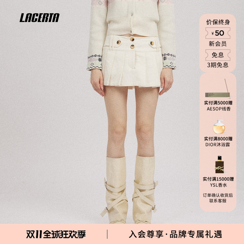 Lacerta/Lacerta 2026 Autumn New College Style Workwear Short Skirt Women's Versatile Corduroy A-Line Pleated Skirt