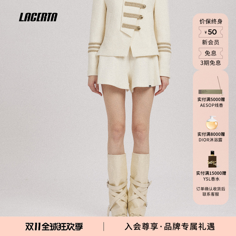 Lacerta/Lacerta 2026 Autumn New French Style Short Pants Versatile Loose A-Line Wide-Leg Shorts