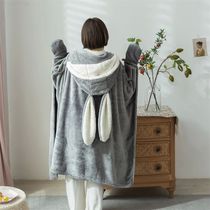Cute Rabbit Ears Lamb Velvet Hooded Cloak ver Blanket Warm S