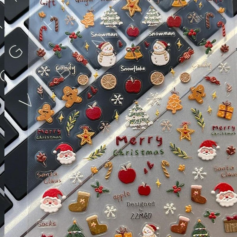 New Christmas Nail Stickers with 3D Snowflake Relief, Gingerbread, Christmas Tree, Snowman, Cute Nail Decals Decorations