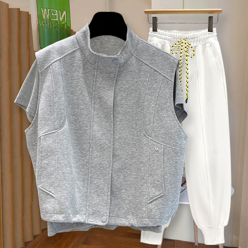 Workwear Style Stand-Up Collar Zipper Vest for Men, Loose Outerwear Vest, Summer High-End Design, Sleeveless Thin Jacket, Trendy
