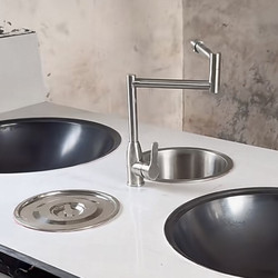 304 Stainless Steel Folding Faucet for Wood-Burning Stove, Single Cold Water Swivel Universal Kitchen Sink Drain Basin