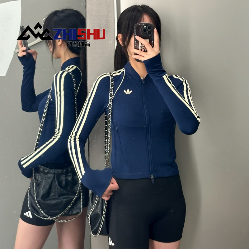 Adidas Trefoil 26 New Slim-Fit Sports Jacket Women's Long-Sleeved Jacket Yoga Dark Blue Ku3687Kw5806 Adidas Trefoil 26 New Slim-Fit Sports Jacket Women's Long-Sleeved Jacket Yoga Dark Blue Ku3687Kw5806
