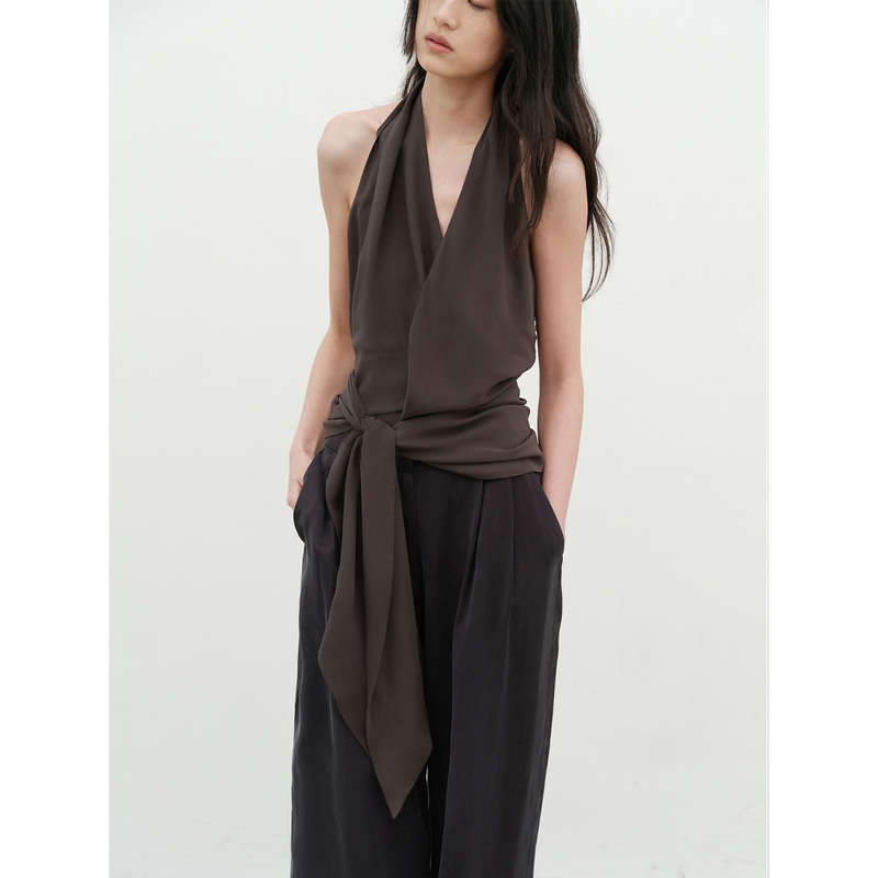Arttowear Imported Silk Cairo Mulberry Silk Double-Layer Cross-Tie Wrap Camisole Top for Women