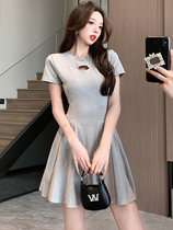 Design Sense Hollowed-out Short Sleeve T-shirt Dress Dress Woman Summer 2023 New Sexy Hot Girl Wind Cashew Cashew a short dress