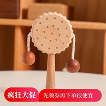 (Boutique) Newborn baby solid wood toy can chew rattle wooden comfort grasp full moon gift one year old