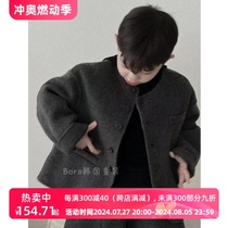 Bora Korean girls woolen coat winter coat for small and medium-sized babies thickened coat gray fashionable long top
