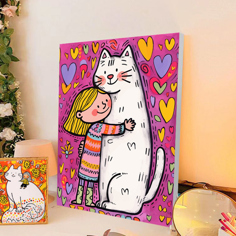 Art Girls and Cat Diy Digital Oil Painting Hand-filled Color Drawing Hand-painted Padded Graffiti Superior Decorative Painting-Taobao