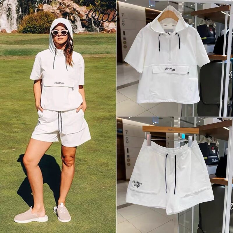In-Stock Malbon Korean Women's Golf 26 New Model Travel Hoodie Sports Versatile Top and Shorts Set