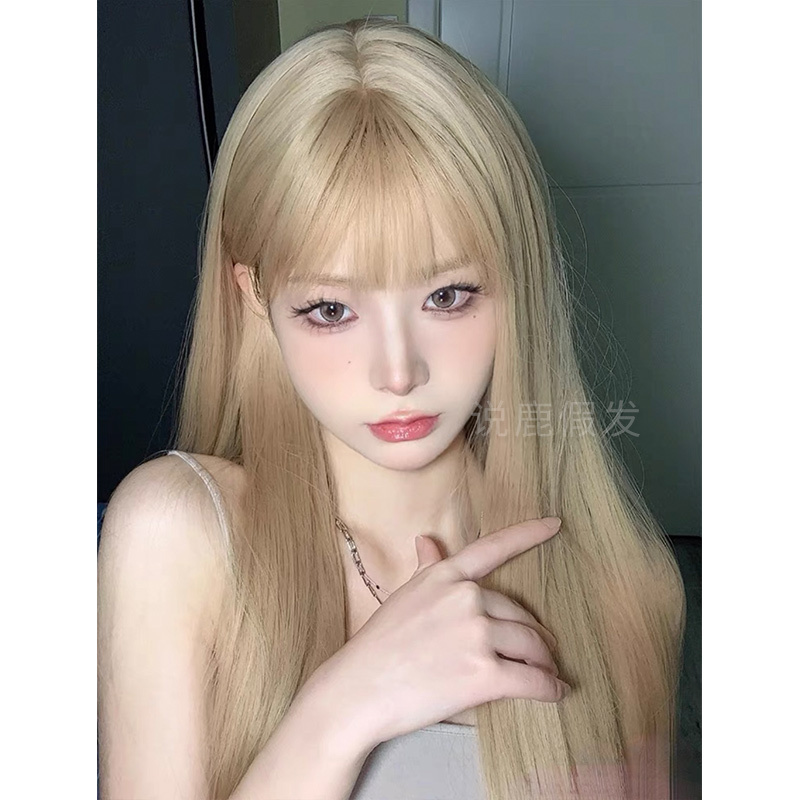 Trendy Summer New Long Straight Hair Wig, Lolita Natural Sweet Milk Tea Gold Wig, Jk Full Head Wig