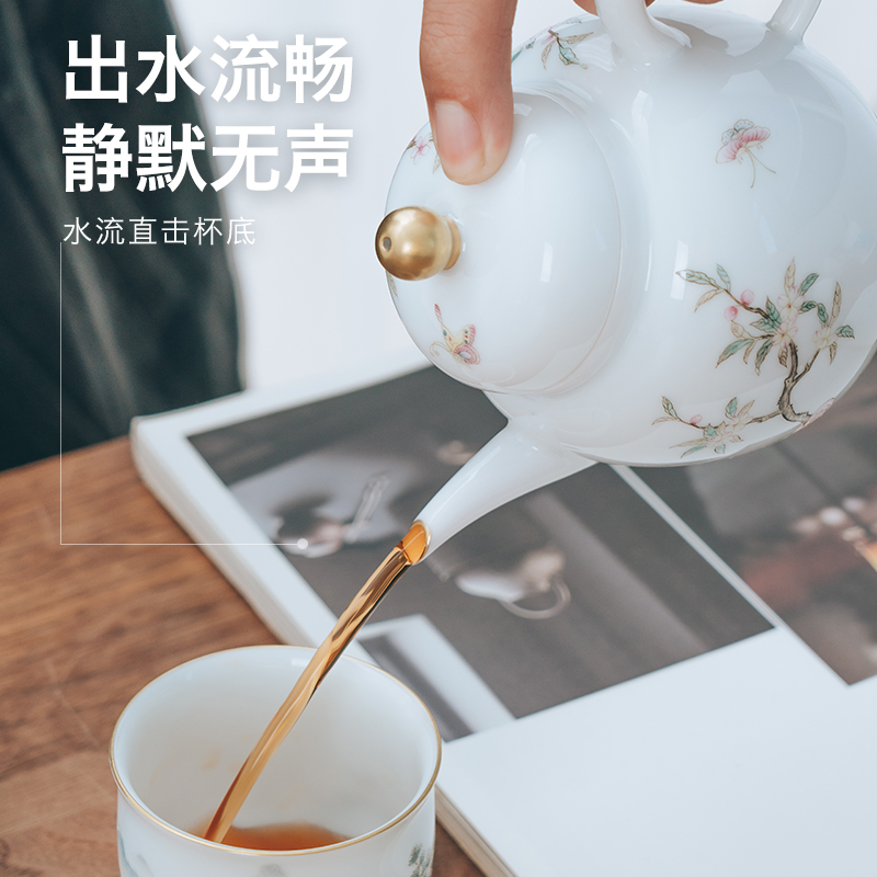 Get in white porcelain kung fu tea teapot pure manual hand - made ShaTang big palace the lantern of violet arenaceous glass pot of flowers