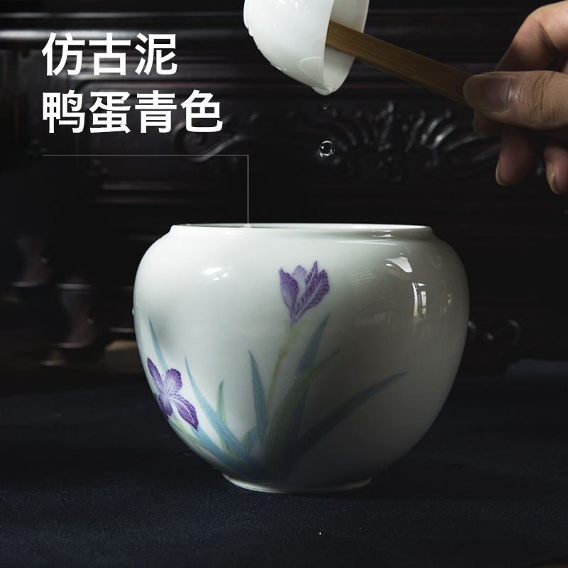 In jingdezhen tea spoon, kung fu tea set ceramic household irises archaize mud zero with large water to wash the tea taking