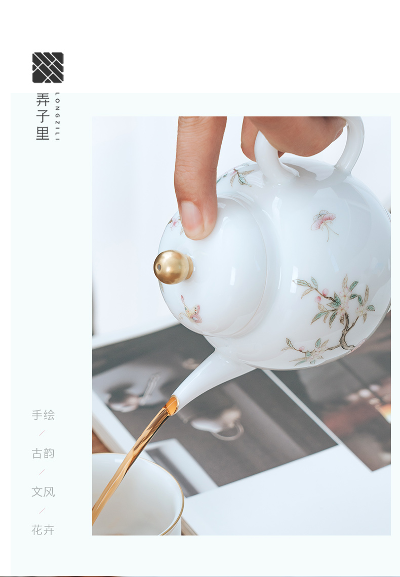 Get in white porcelain kung fu tea teapot pure manual hand - made ShaTang big palace the lantern of violet arenaceous glass pot of flowers