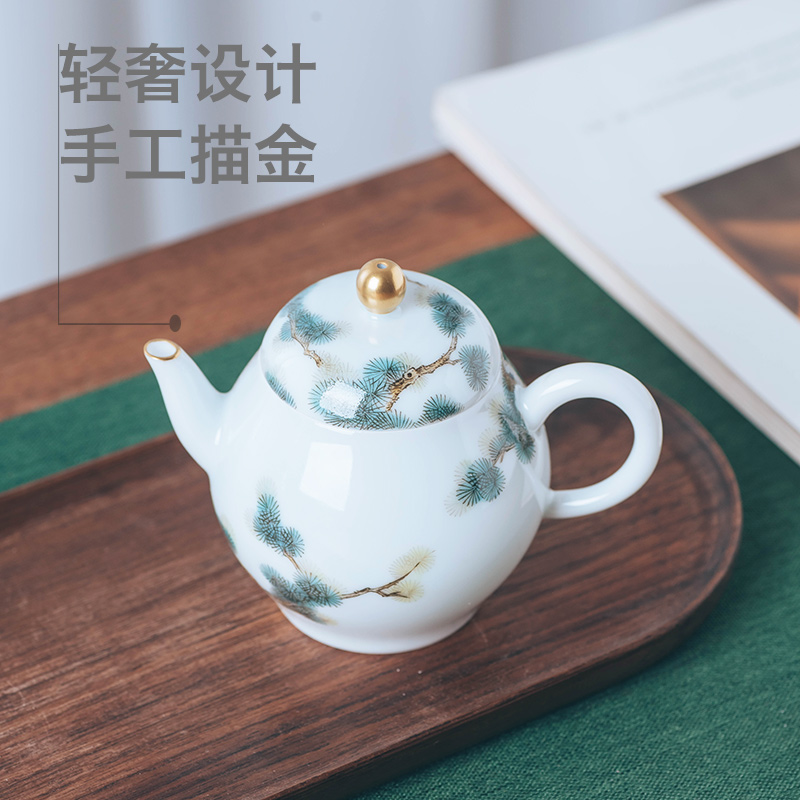 Made in jingdezhen all hand teapot tea tea set hand - Made pine crane live gold new pot teapot tea set