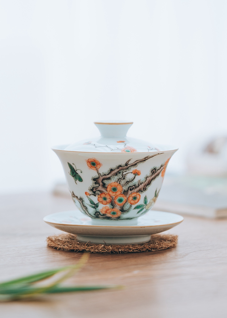 Made in jingdezhen kung fu tea set tea bowl hand - Made pure manual thin foetus three tureen individual cups