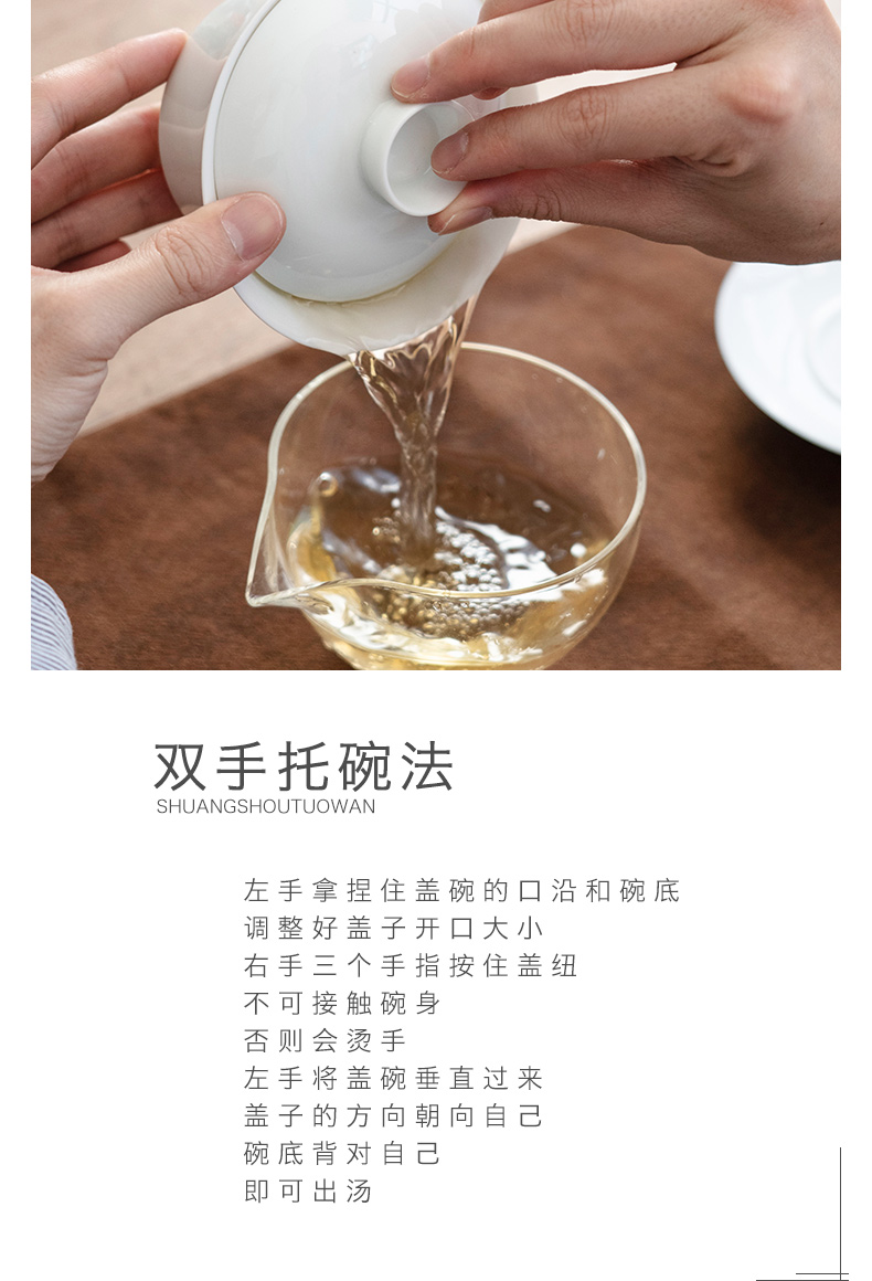 Jingdezhen ceramic bowl with a single household kung fu tea set small white porcelain three GaiWanCha cup suit