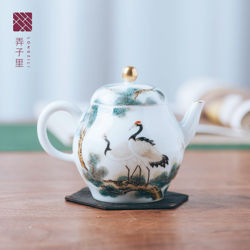 Made in jingdezhen all hand teapot tea tea set hand - Made pine crane live gold new pot teapot tea set