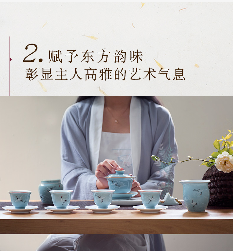 Made in jingdezhen ceramic kung fu tea set suit pure manual hand - Made thin body only three tureen tea cup size