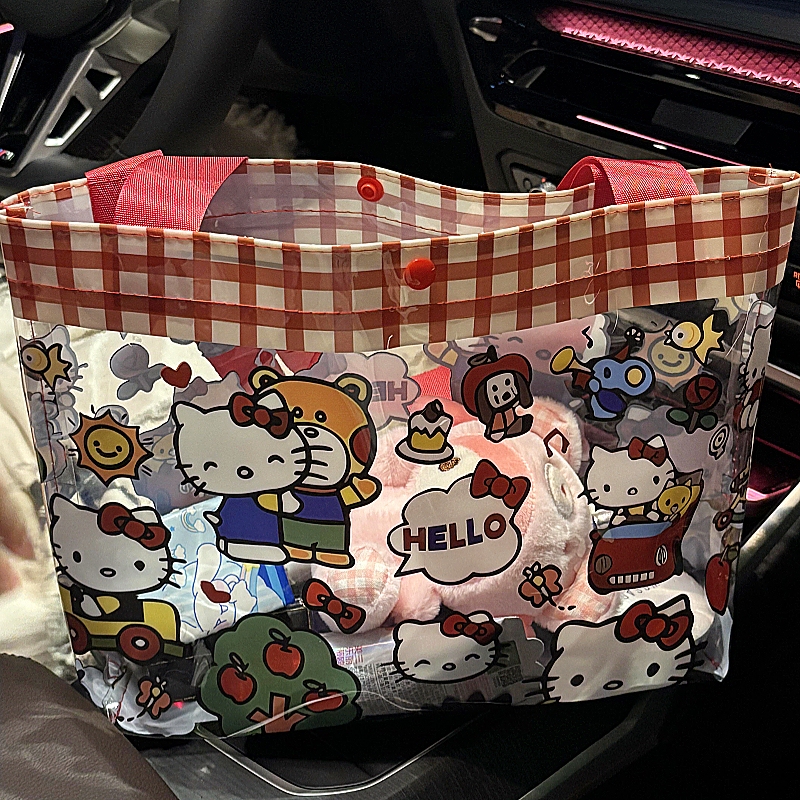 Cartoon Cat Transparent Pvc Tote Bag Waterproof Large Capacity Office Worker Miscellaneous Items Swimming Bag Portable Cute Travel