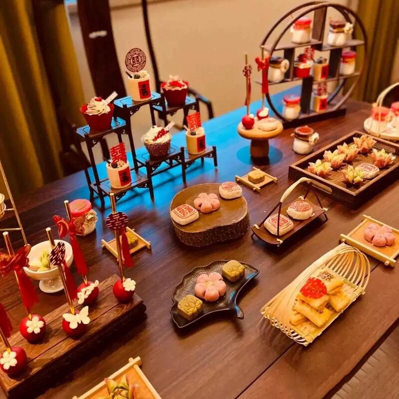 New Chinese-Style Wedding Engagement Banquet Dessert Table Display Stand Birthday Party Cake Stand Solid Wood Set Decorative Ornaments