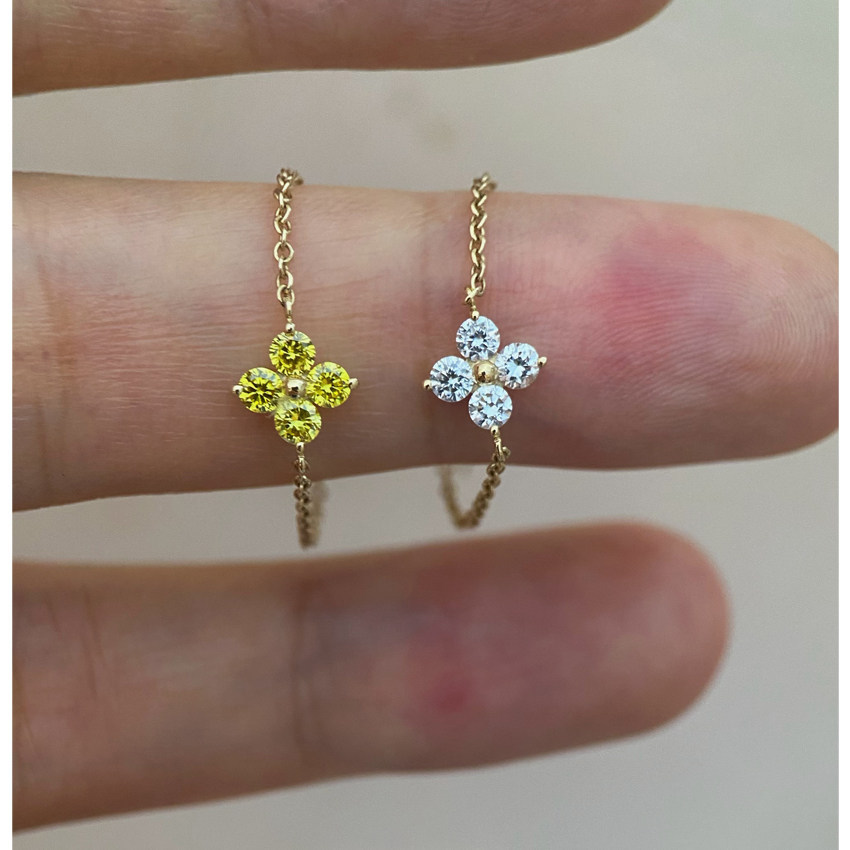 Sterling silver 14K gold plated bright diamond four-leaf clover ring for women