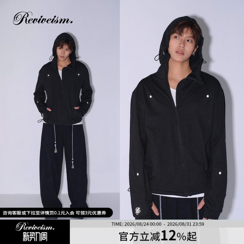 Reviveism 170G/M² Slub Cotton Diagonal Zipper Reflective Dot Structure Ninja Cuffs Skin Clothing Sun Protection Reviveism 170G/M² Slub Cotton Diagonal Zipper Reflective Dot Structure Ninja Cuffs Skin Clothing Sun Protection
